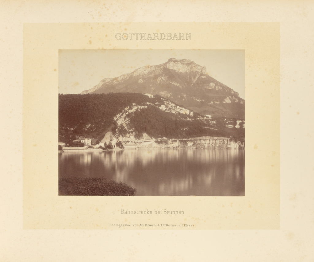 Adolphe Braun & Cie:Gotthardbahn: Bahnstrecke bei Brunnen, Poster Print Wall Art