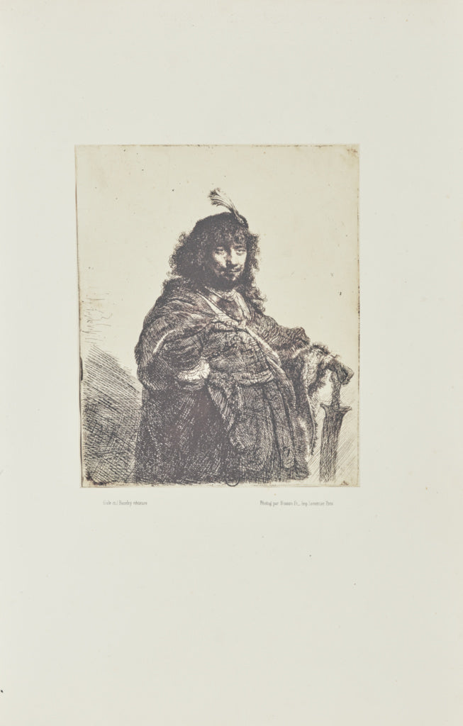Bisson Frères:[Self portrait (?) with plumed cap and lowere, Poster Print Wall Art