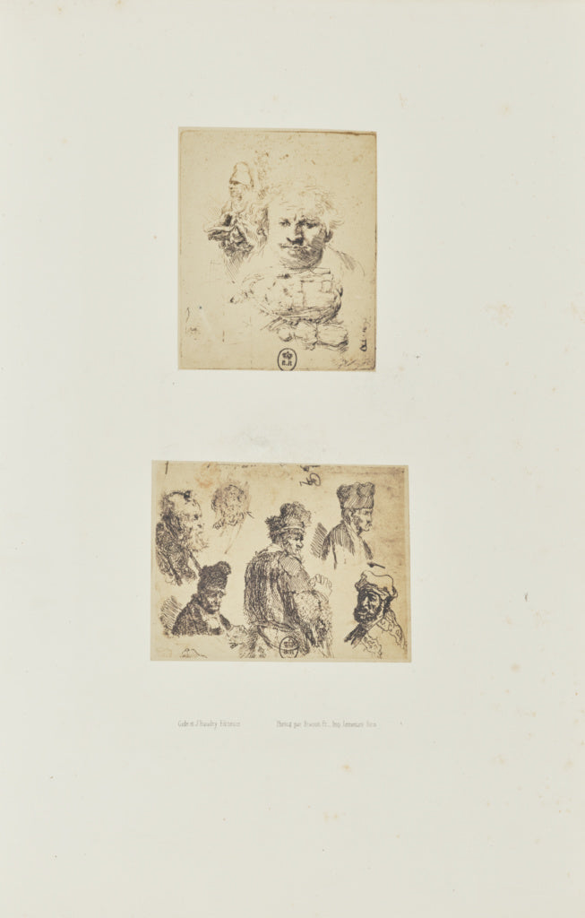 Bisson Frères:[Two etchings by Rembrandt: "Sheet of Studies,16x12"(A3)Poster