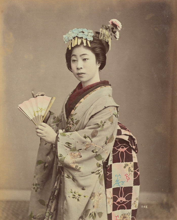 Kusakabe Kimbei:[Young Woman with Fan],16x12