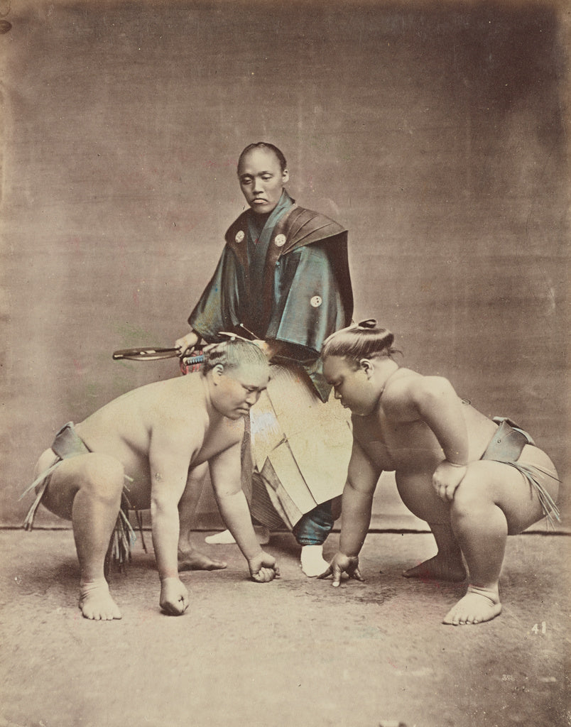 Kusakabe Kimbei:Wrestlers, Poster Print Wall Art
