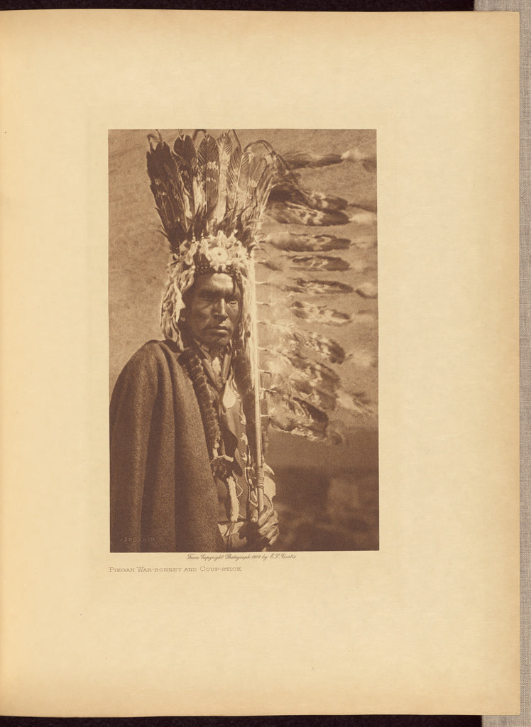 Edward S. Curtis:Piegan War-bonnet and Coup-stick, Poster Print Wall Art