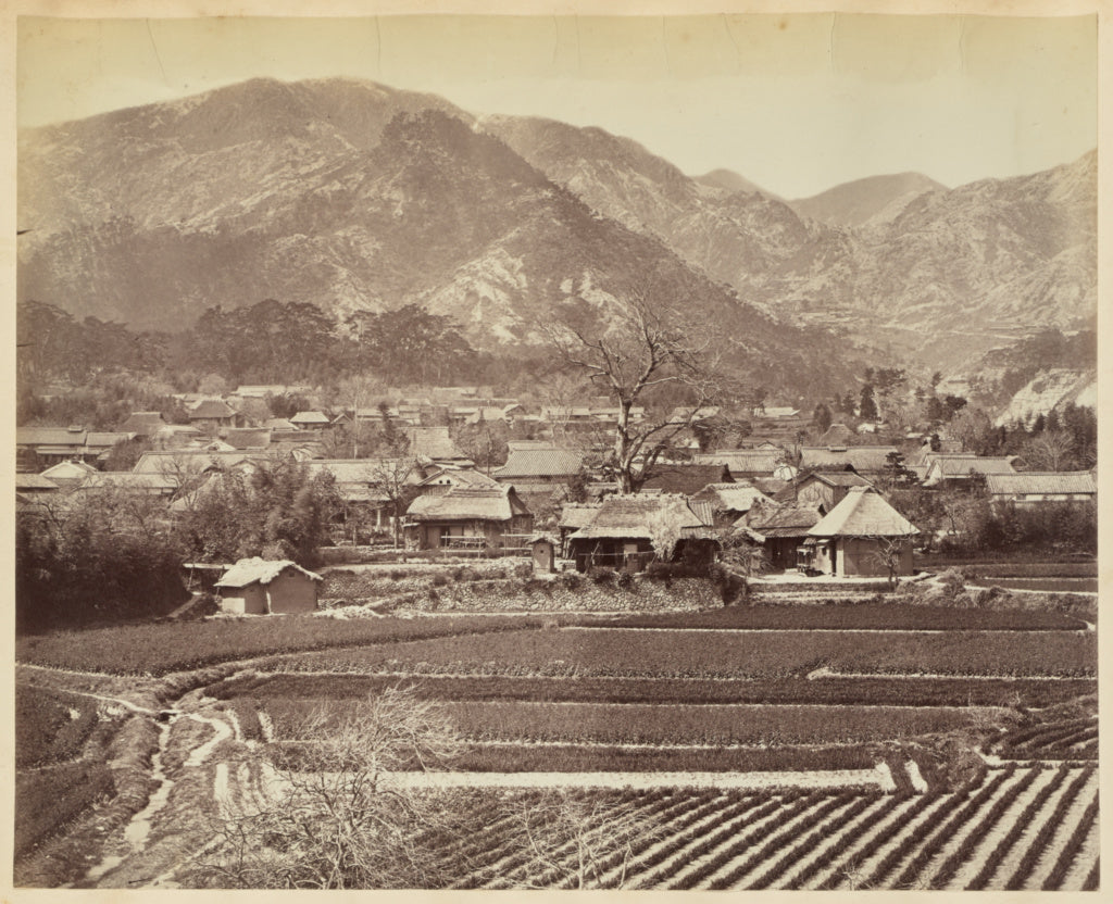 Felice BeatoAttributed to:[Japanese Village with Tilled Fiel, Poster Print Wall Art