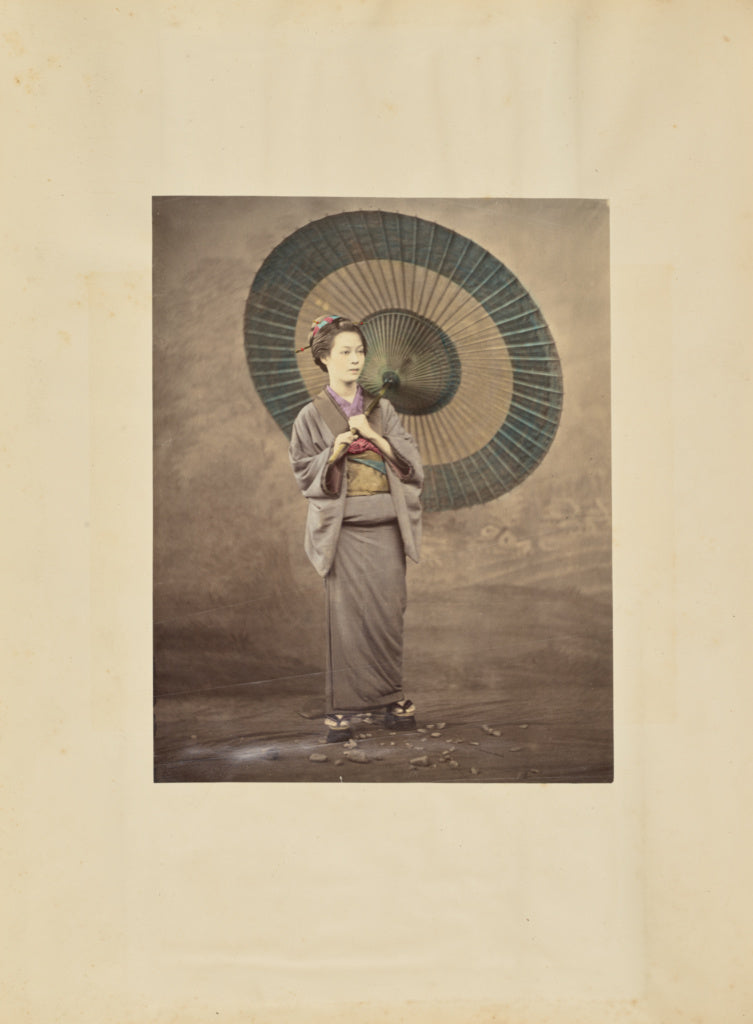 Felice Beato:[Japanese Woman Holding a Large Parasol], Poster Print Wall Art