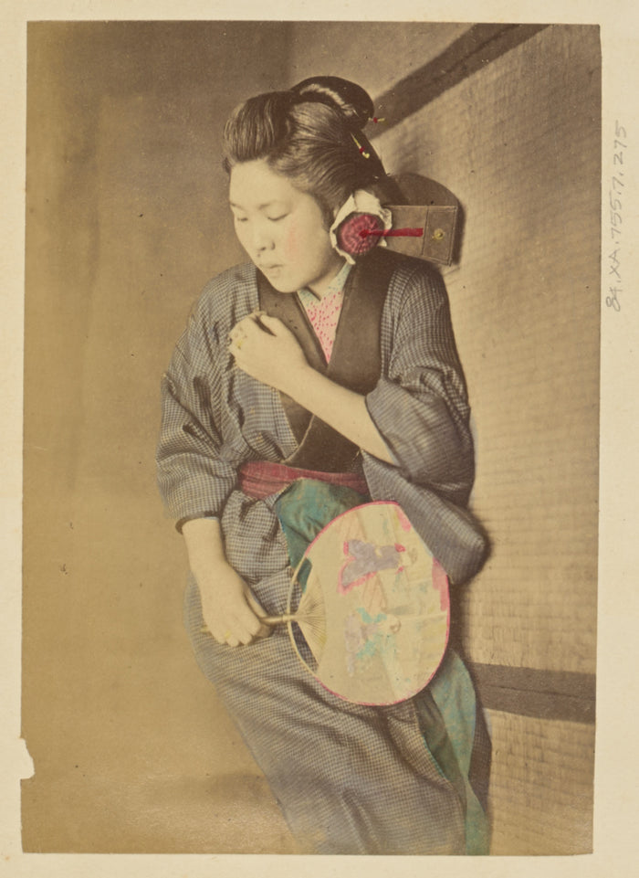 Felice Beato:[Sleeping Japanese Woman Holding a Fan],16x12