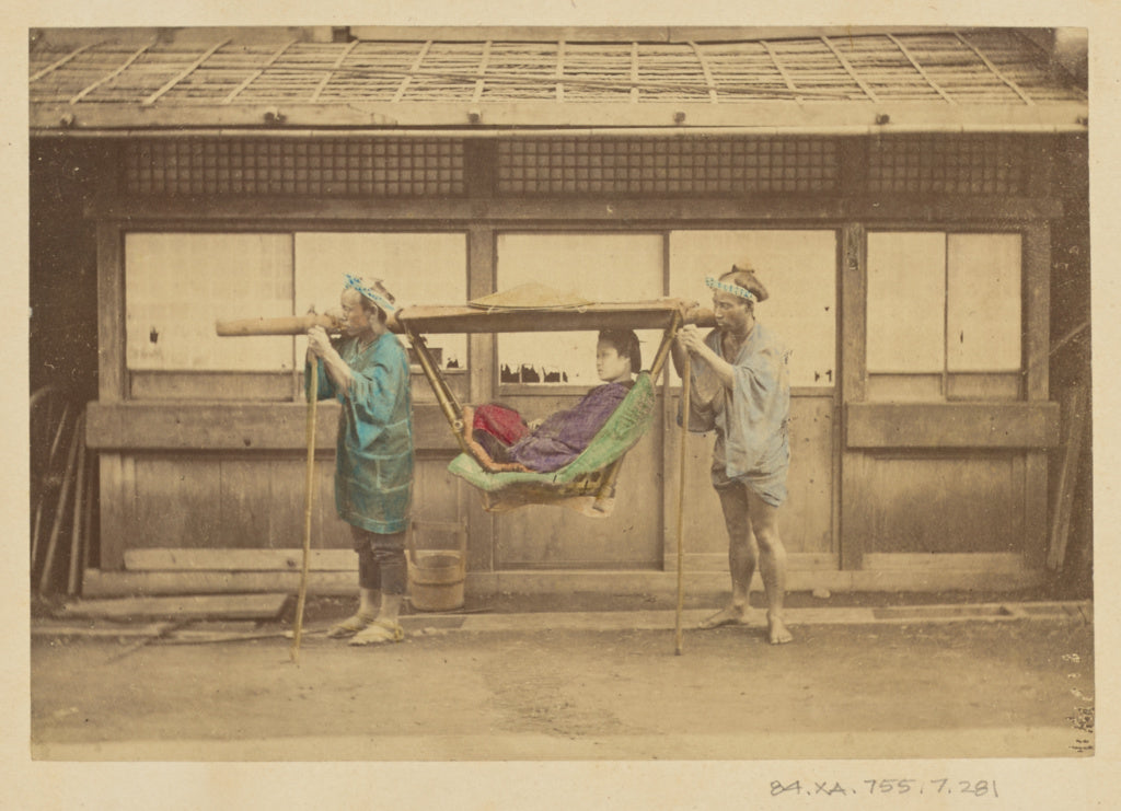 Felice Beato:[Japanese Woman Being Carried by Two Japanese M, Poster Print Wall Art