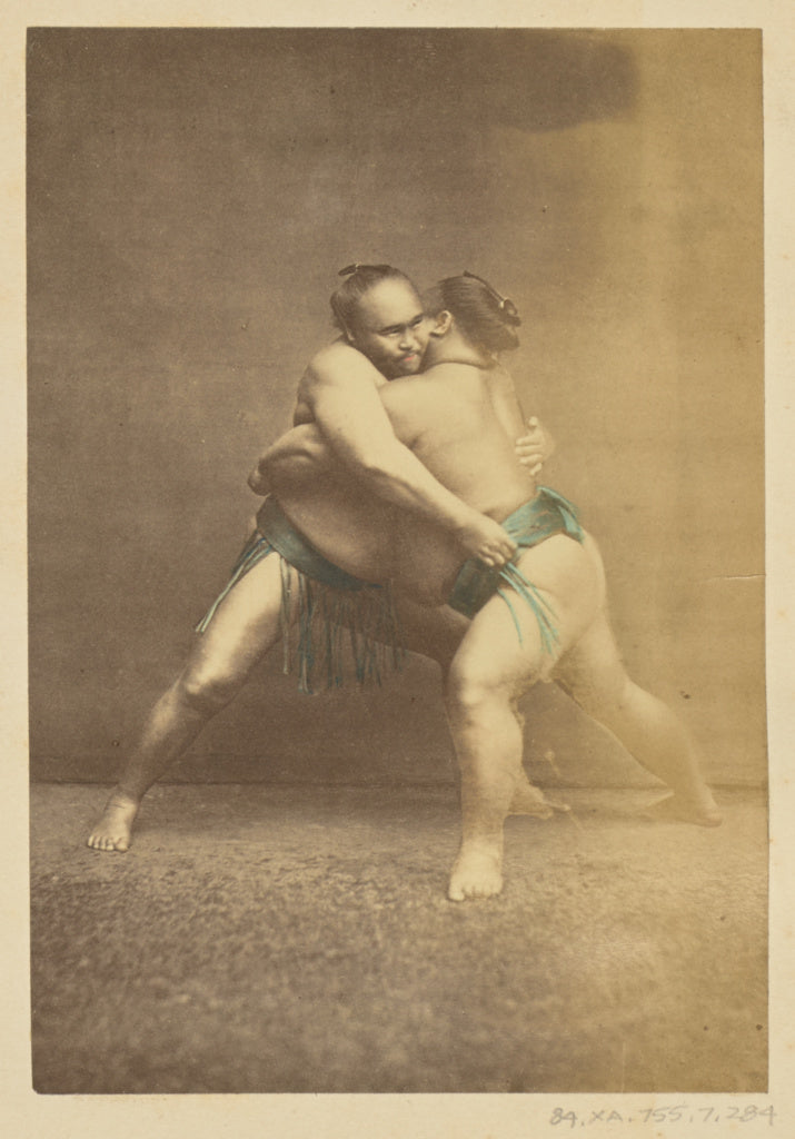 Felice Beato:[Two Japanese Sumo Wrestlers in Grappling Pose], Poster Print Wall Art