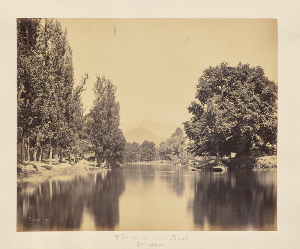 Samuel Bourne:Srinuggur; On the Dhul Canal, with the Tukt-i-, Poster Print Wall Art