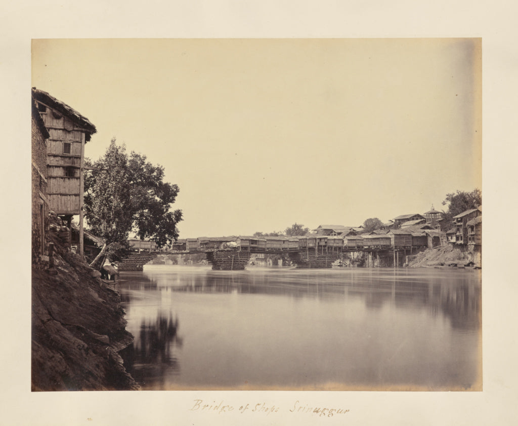Samuel Bourne:Srinuggur; Bridge of Shops, Poster Print Wall Art