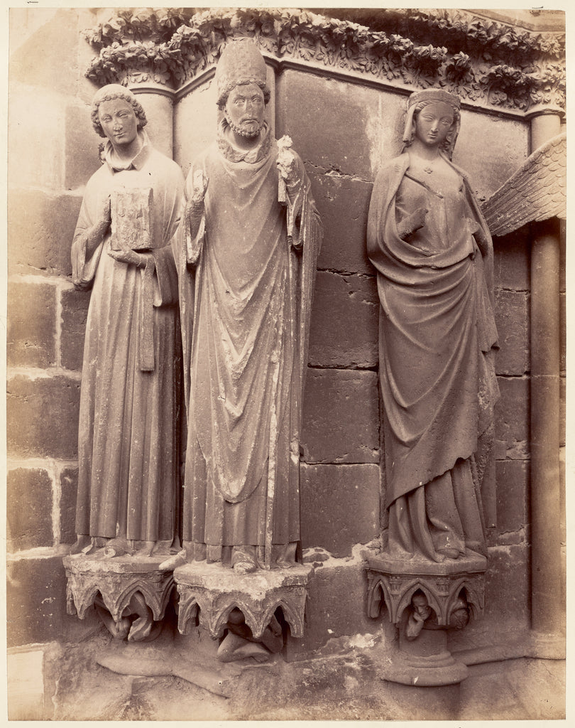 Unknown:[Reims Cathedral, statues on left side left doorway,, Poster Print Wall Art