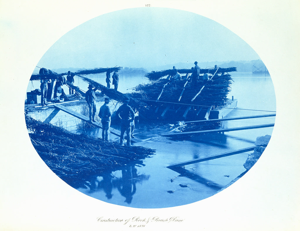 Henry P. Bosse:Construction of Rock & Brush Dam, L[ow] W[ate, Poster Print Wall Art