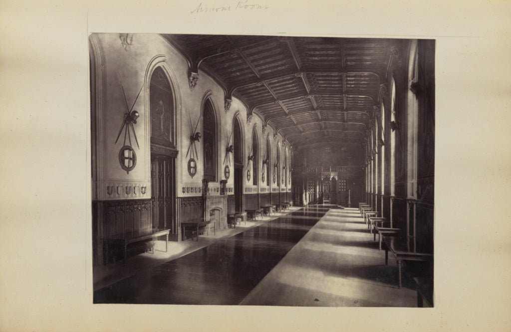 Unknown maker:[Hallway lined with armor], Poster Print Wall Art