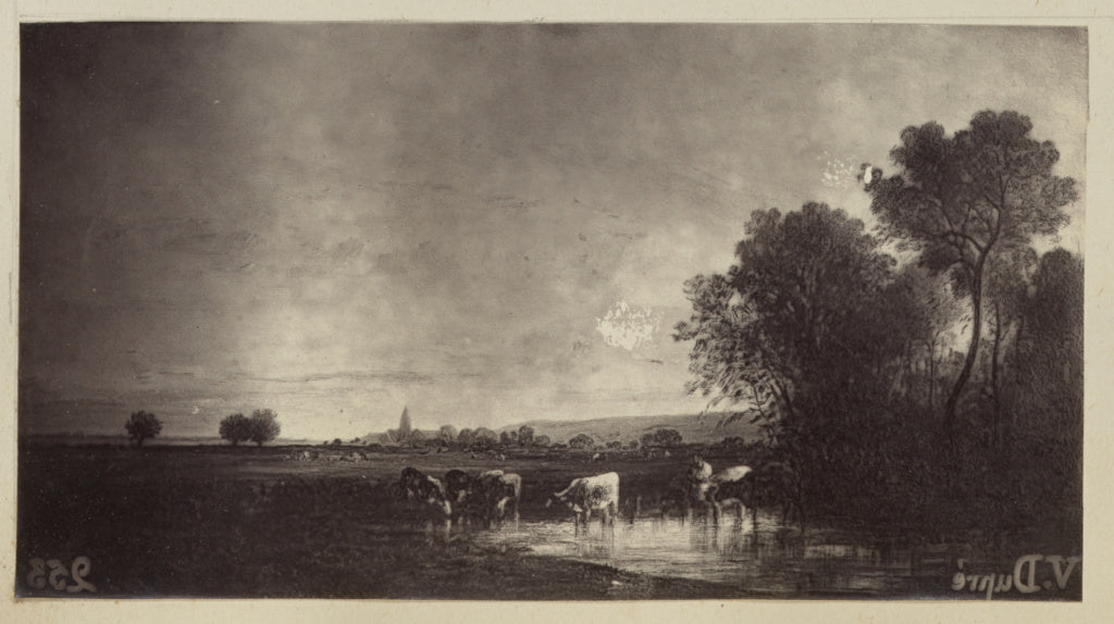 Unknown maker:[Painted landscape with cows], Poster Print Wall Art