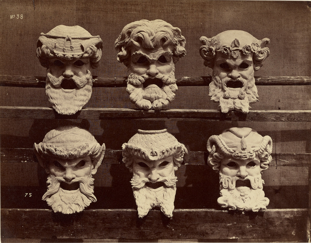 Louis-emile Durandelle:Masques du vestibule du controle., Poster Print Wall Art