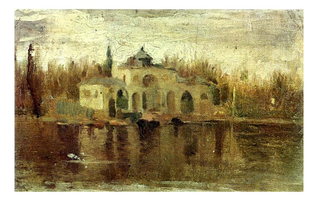 1897 Pavillon dans le Parc del Retiro by Pablo Picasso, vintage artwork, 16x12"(A3) Poster