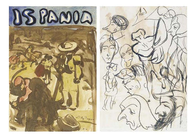 1899 Courses de taureaux (recto); Esquisses (verso) by Pablo Picasso, vintage artwork, 16x12"(A3) Poster