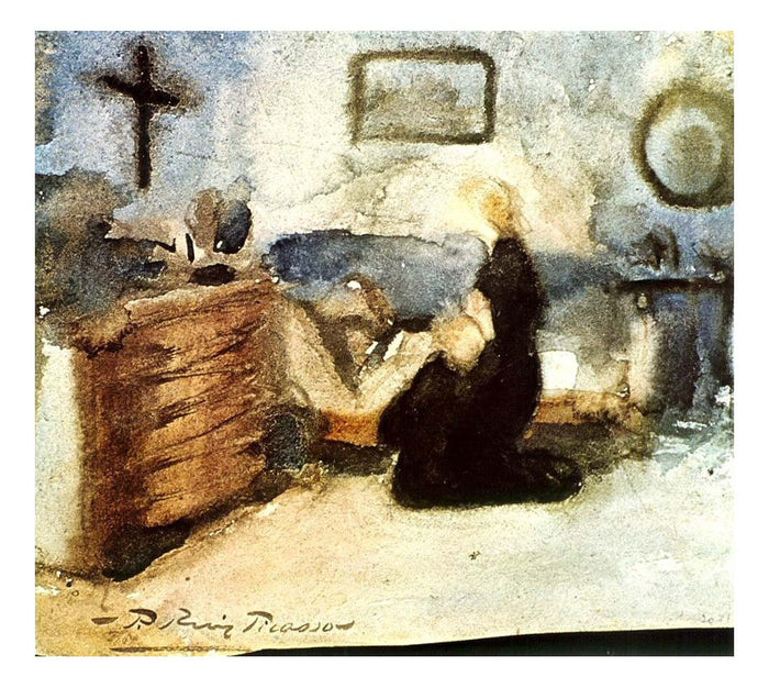 1899 Femme qui prie et enfant by Pablo Picasso, vintage artwork, 16x12