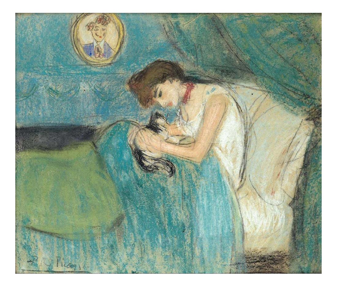 1900 La femme au chat by Pablo Picasso, vintage artwork, 16x12"(A3) Poster