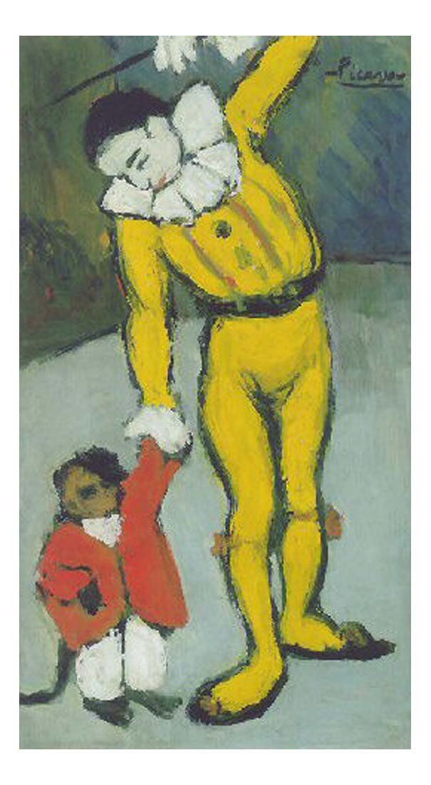 1901 Clown au singe by Pablo Picasso, vintage artwork, 16x12"(A3) Poster