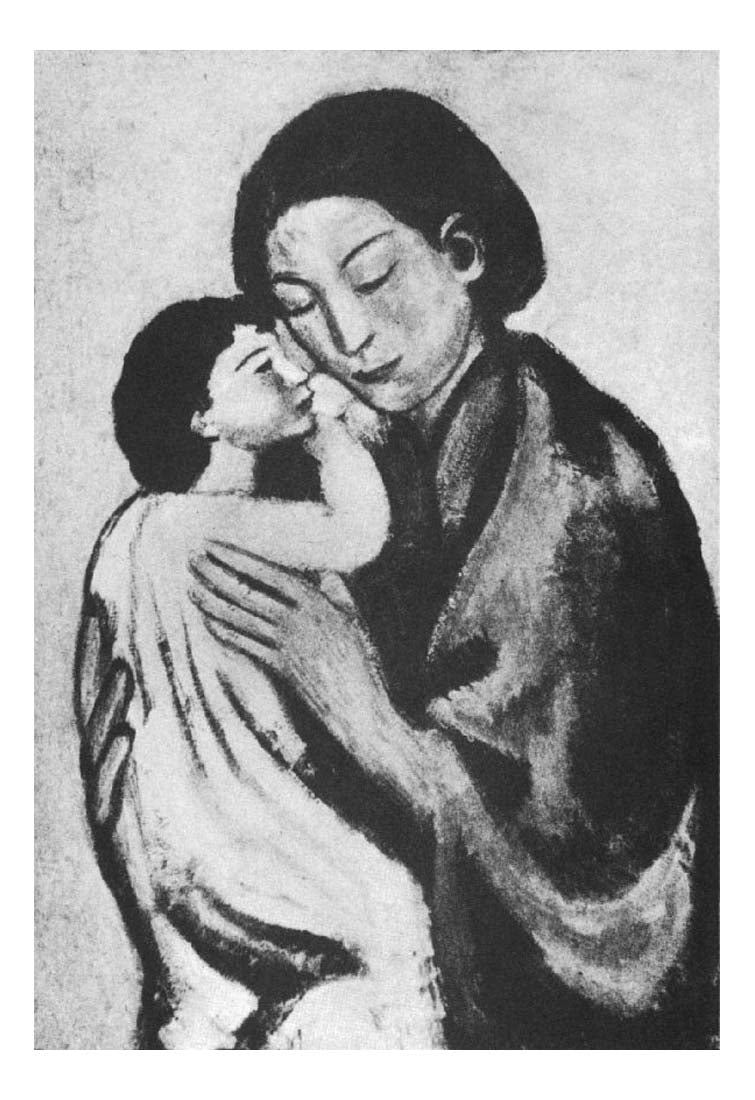 1901 Femme accroupie et enfant by Pablo Picasso, vintage artwork, 16x12"(A3) Poster