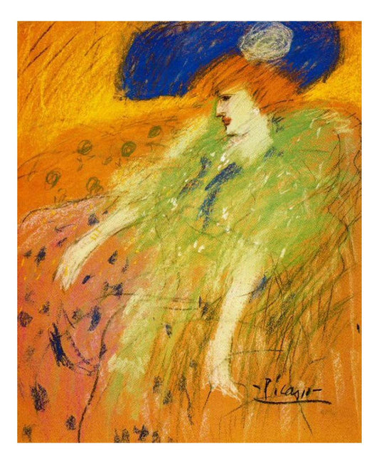 1901 Femme au chapeau bleu by Pablo Picasso, vintage artwork, 16x12"(A3) Poster