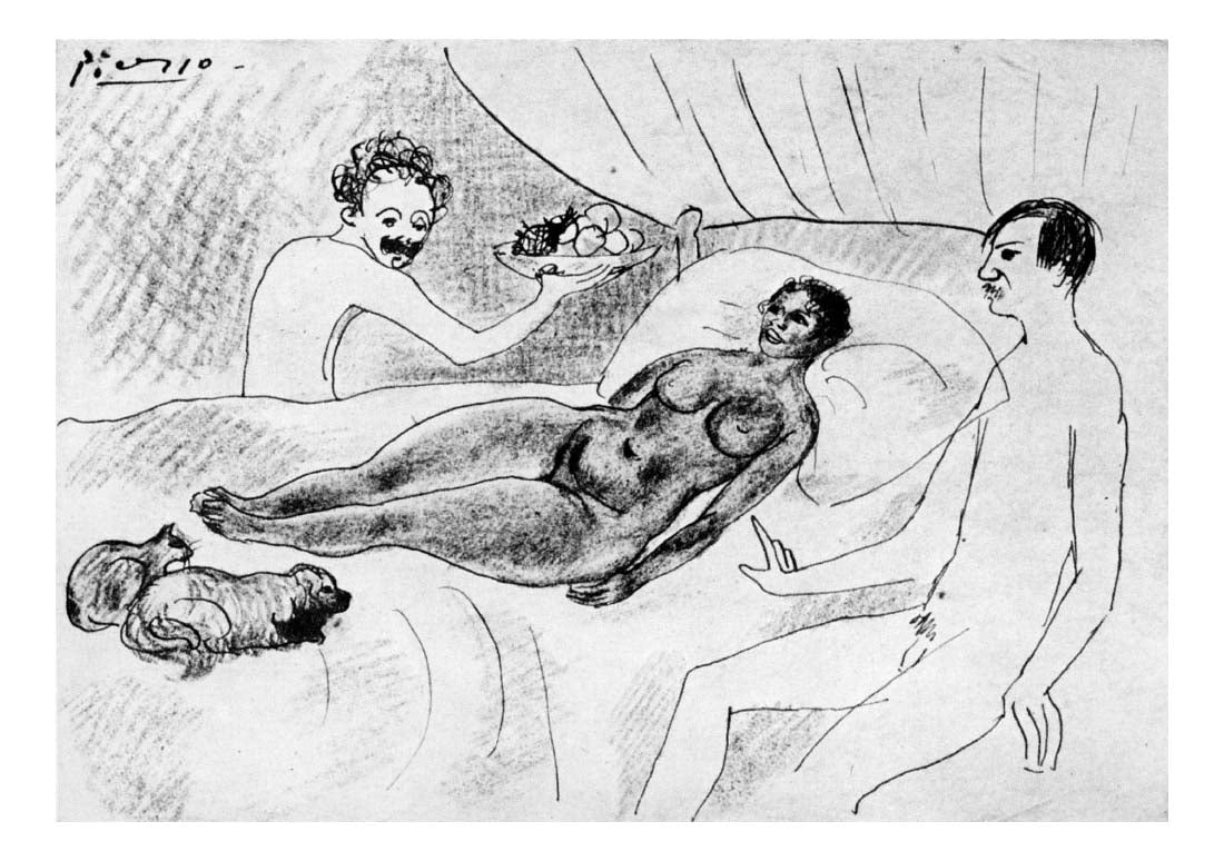 1901 Parodie d'Olympia by Pablo Picasso, vintage artwork, 16x12"(A3) Poster