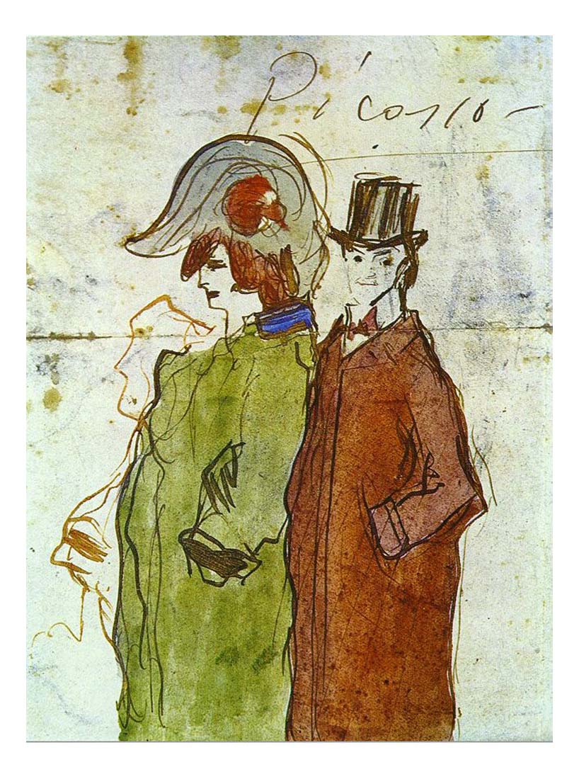 1901 Picasso avec partenaire by Pablo Picasso, vintage artwork, 16x12"(A3) Poster