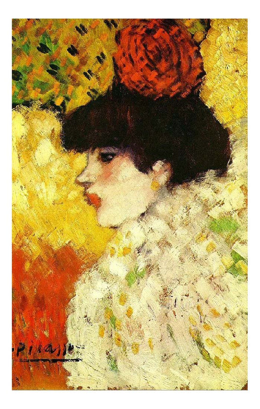 1901 Profil d'une jeune femme (fille avec fleur rouge) by Pablo Picasso, vintage artwork, 16x12"(A3) Poster