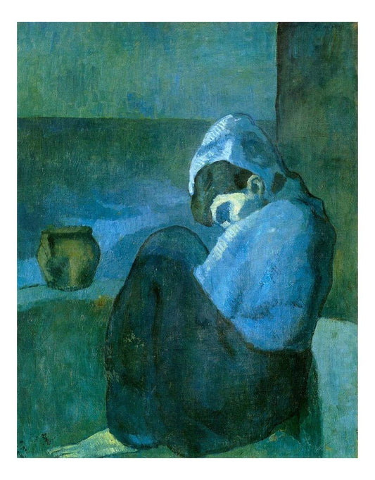 1902 Femme assise au capuchon by Pablo Picasso, vintage artwork, 16x12"(A3) Poster