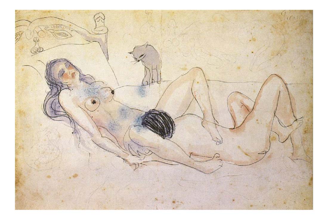 1902 Homme et femme avec un chat by Pablo Picasso, vintage artwork, 16x12"(A3) Poster