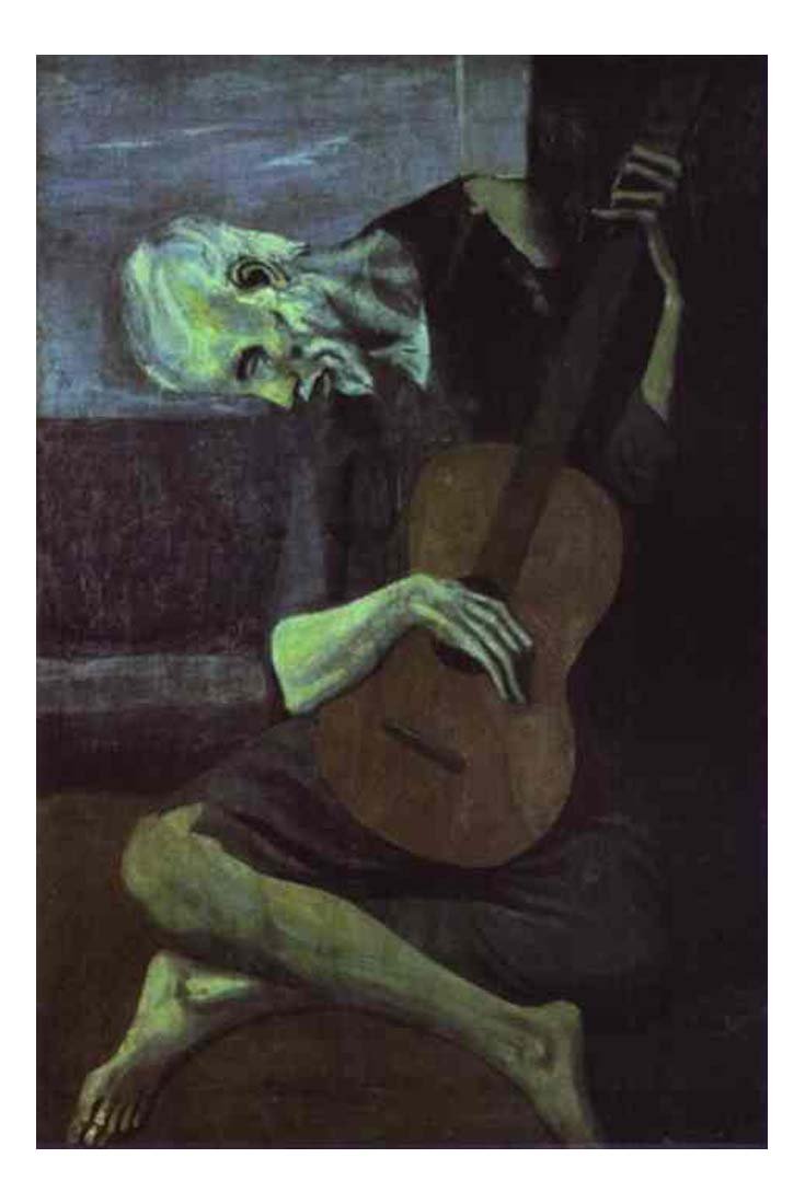 1903 Le vieux guitariste by Pablo Picasso, vintage artwork, 16x12"(A3) Poster