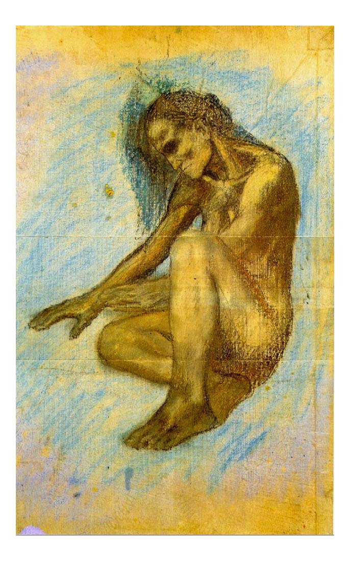 1903 Vieille femme se chauffant les mains au feu by Pablo Picasso, vintage artwork, 16x12"(A3) Poster