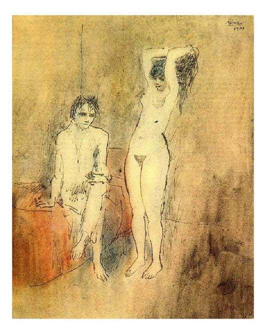 1904 Homme nu assis et femme nue debout by Pablo Picasso, vintage artwork, 16x12"(A3) Poster