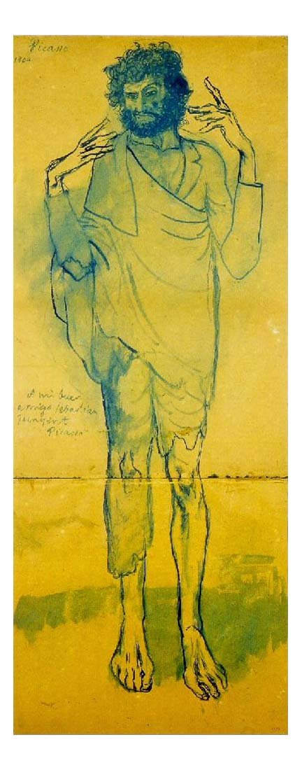 1904 Le fou (L'idiot) by Pablo Picasso, vintage artwork, 16x12"(A3) Poster