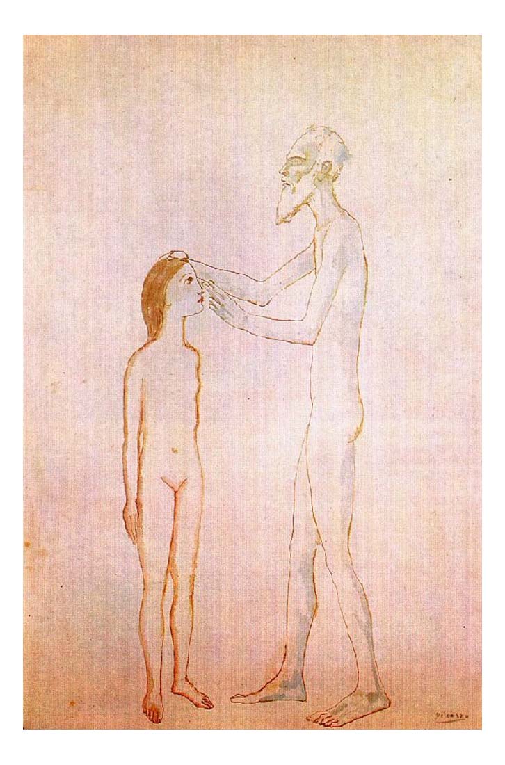 1904 Vieillard aveugle et fillette by Pablo Picasso, vintage artwork, 16x12"(A3) Poster