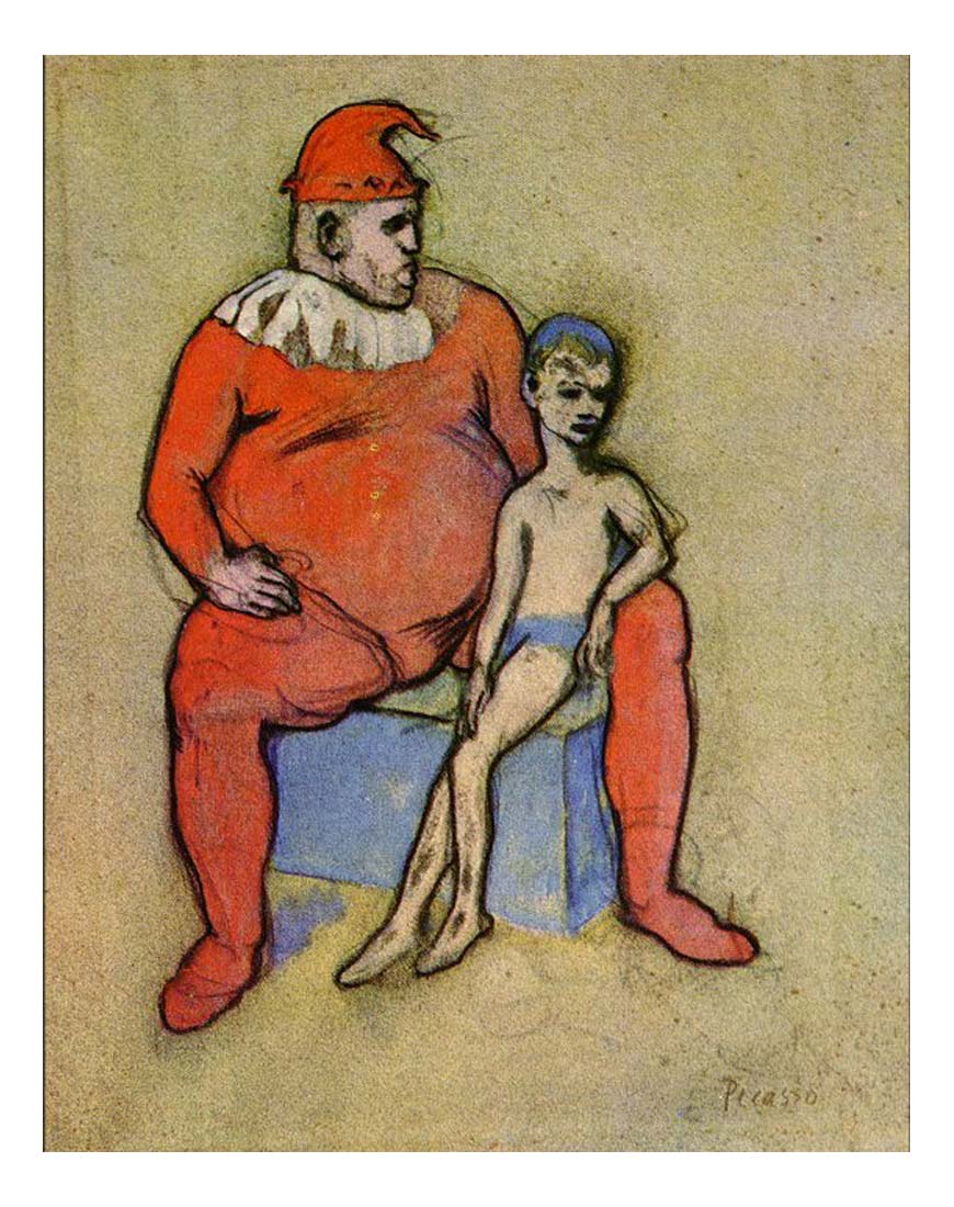 1905 Bouffon et jeune acrobate by Pablo Picasso, vintage artwork, 16x12"(A3) Poster