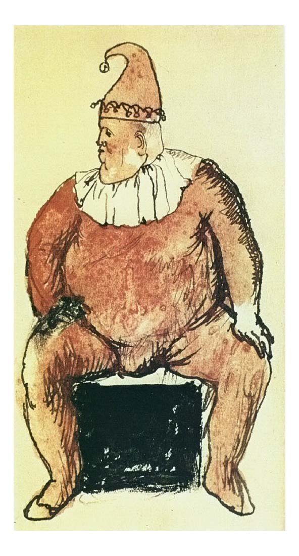 1905 Gros bouffon assis by Pablo Picasso, vintage artwork, 16x12"(A3) Poster