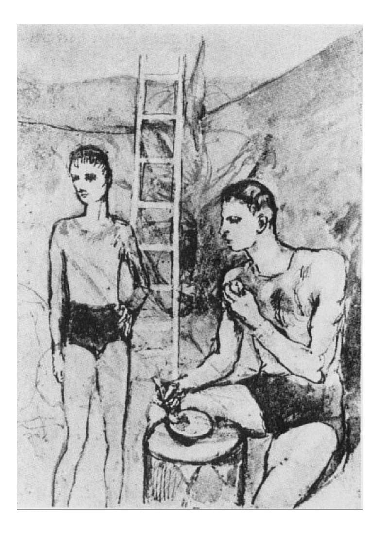 1905 Le repas des acrobates by Pablo Picasso, vintage artwork, 16x12"(A3) Poster