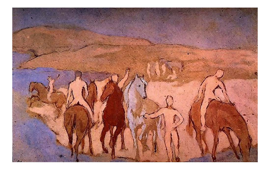 1906 Chevaux au bain by Pablo Picasso, vintage artwork, 16x12"(A3) Poster