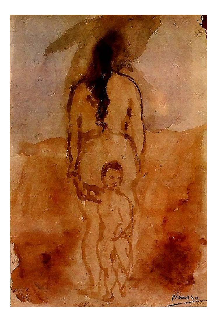 1906 Femme nue vue de dos avec enfant by Pablo Picasso, vintage artwork, 16x12"(A3) Poster