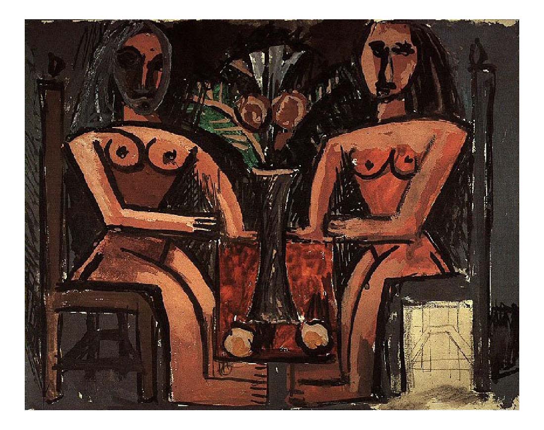 1907 Deux Femmes assises by Pablo Picasso, vintage artwork, 16x12"(A3) Poster