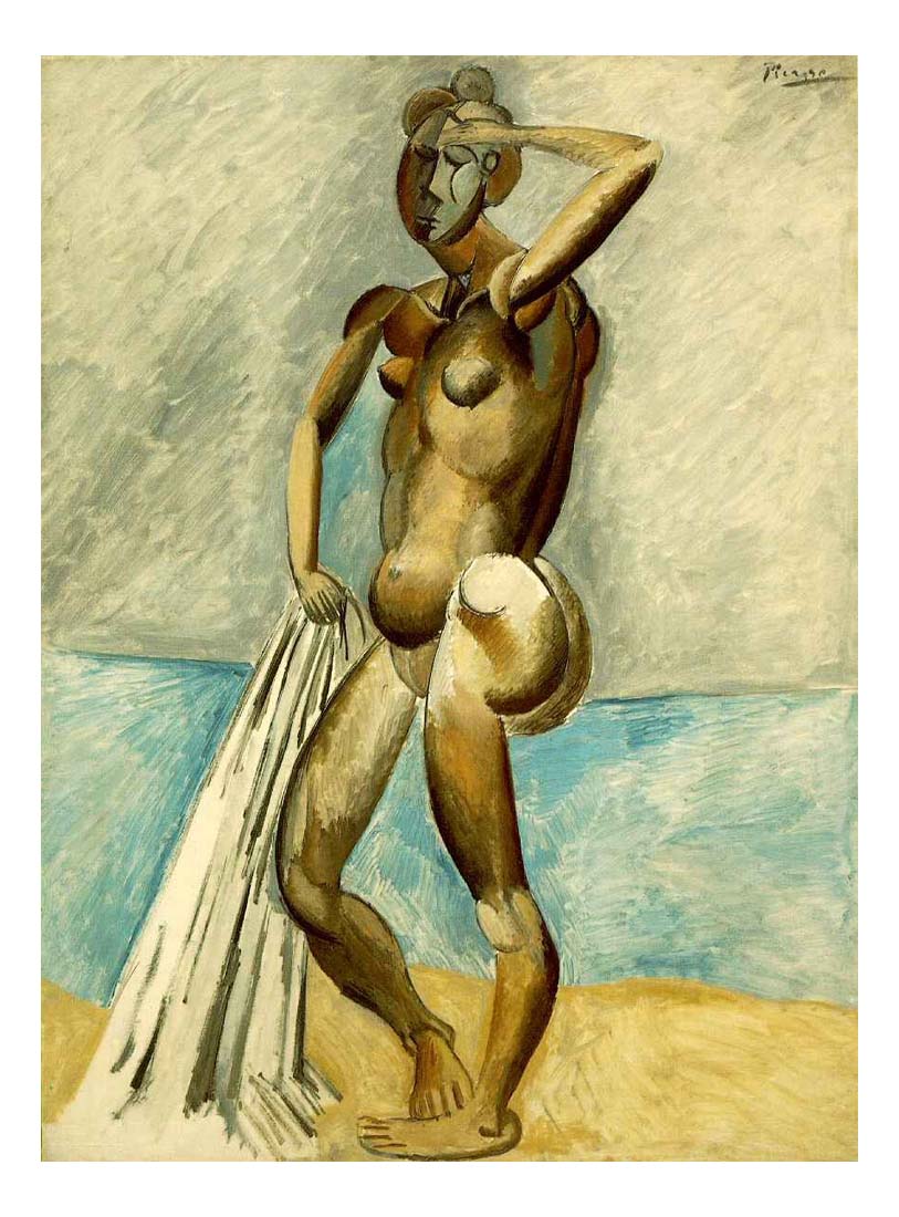 1908 Femme nue au bord de la mer (Baigneuse) by Pablo Picasso, vintage artwork, 16x12"(A3) Poster