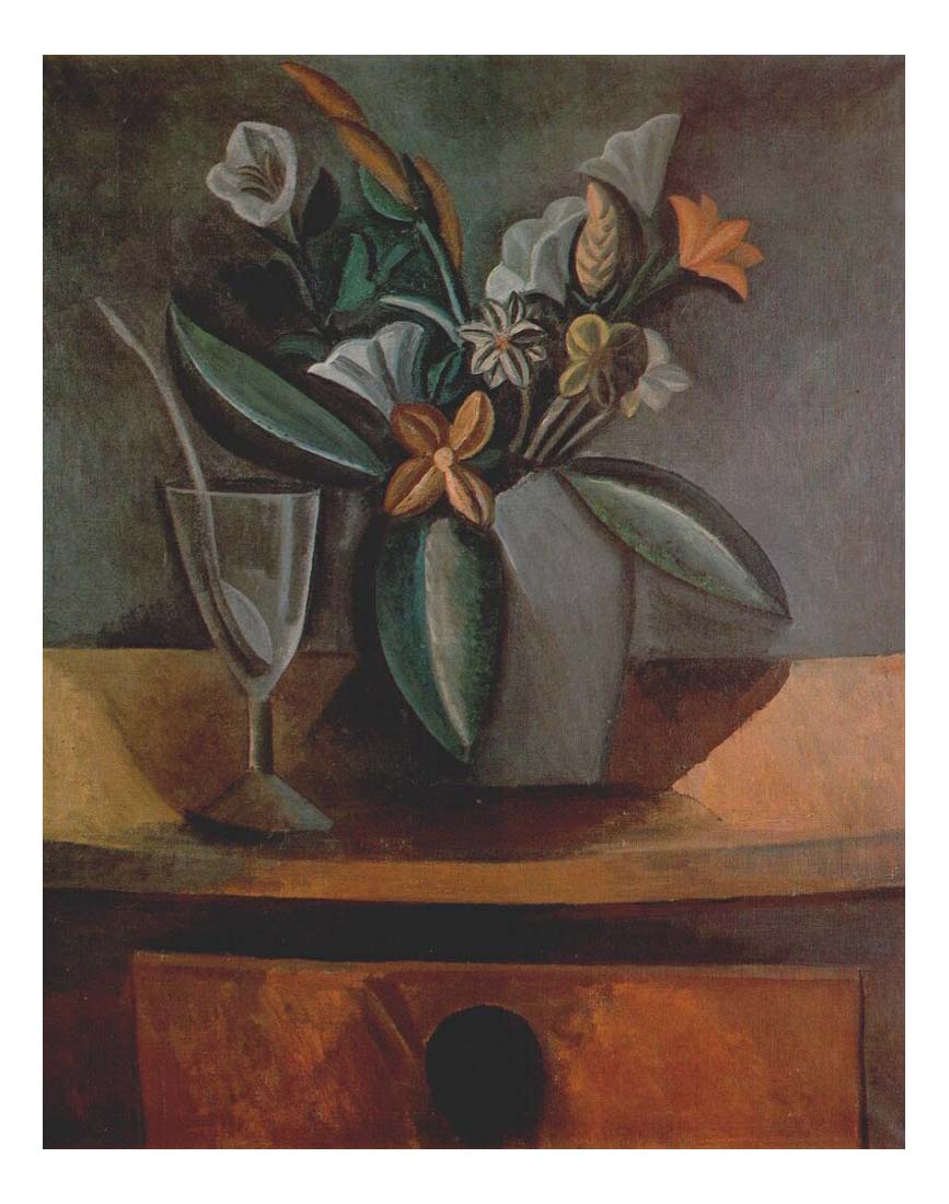 1908 Fleurs dans une cruche grise et verre de vin avec cuiller by Pablo Picasso, vintage artwork, 16x12"(A3) Poster
