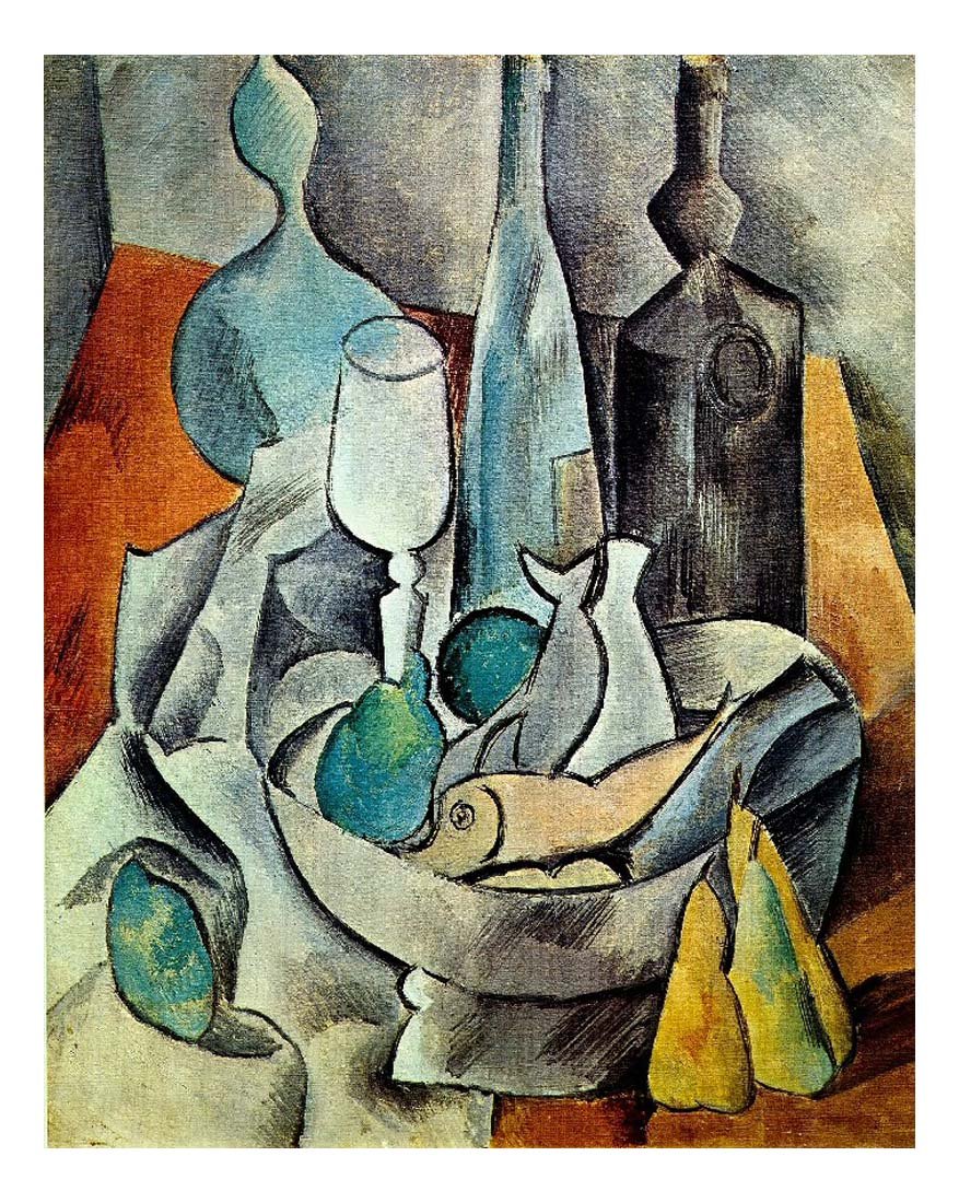 1908 Poissons et bouteilles by Pablo Picasso, vintage artwork, 16x12"(A3) Poster