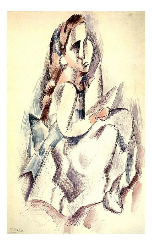 1909 Jeune fille assise by Pablo Picasso, vintage artwork, 16x12"(A3) Poster