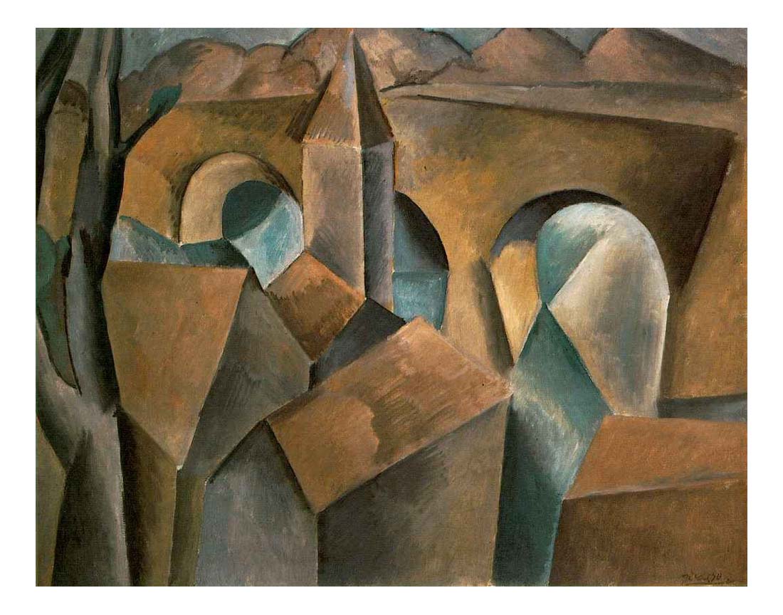 1909 Paysage avec un pont2 by Pablo Picasso, vintage artwork, 16x12"(A3) Poster