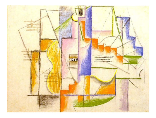 1912 Bouteille de Bass et guitare by Pablo Picasso, vintage artwork, 16x12"(A3) Poster