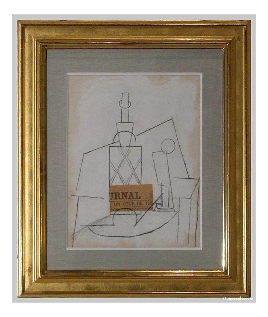1912 Bouteille, verre et journal sur une table by Pablo Picasso, vintage artwork, 16x12"(A3) Poster