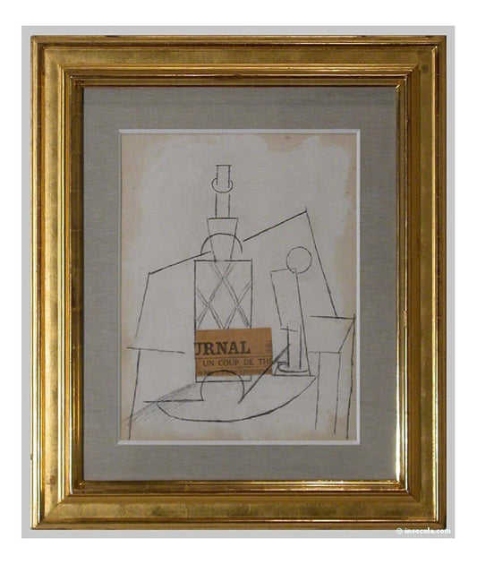 1912 Bouteille, verre et journal sur une table by Pablo Picasso, vintage artwork, 16x12"(A3) Poster
