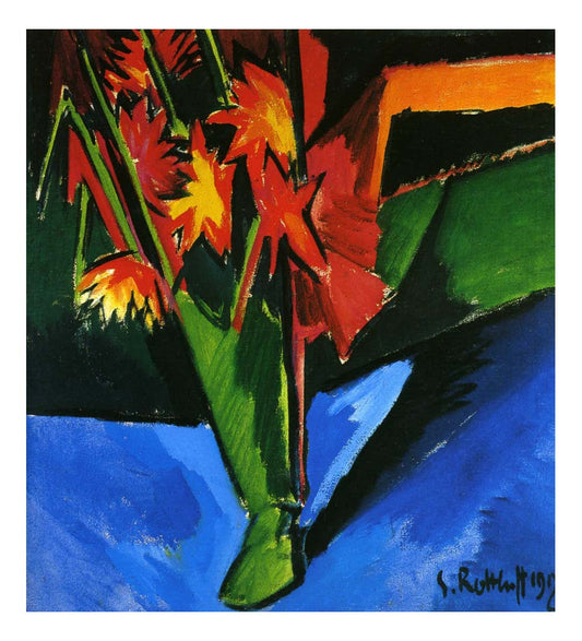 1912 Karl Schmidt-Rottluff - Vase with dahlias-Vintage Artwork, 16x12"(A3) Poster Print